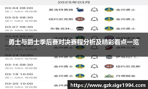 勇士与爵士季后赛对决赛程分析及精彩看点一览